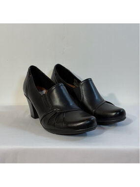 Earth Spirit Claudia Black Leather Heels Shoes Women’s Size 7 Slip Ons Pumps